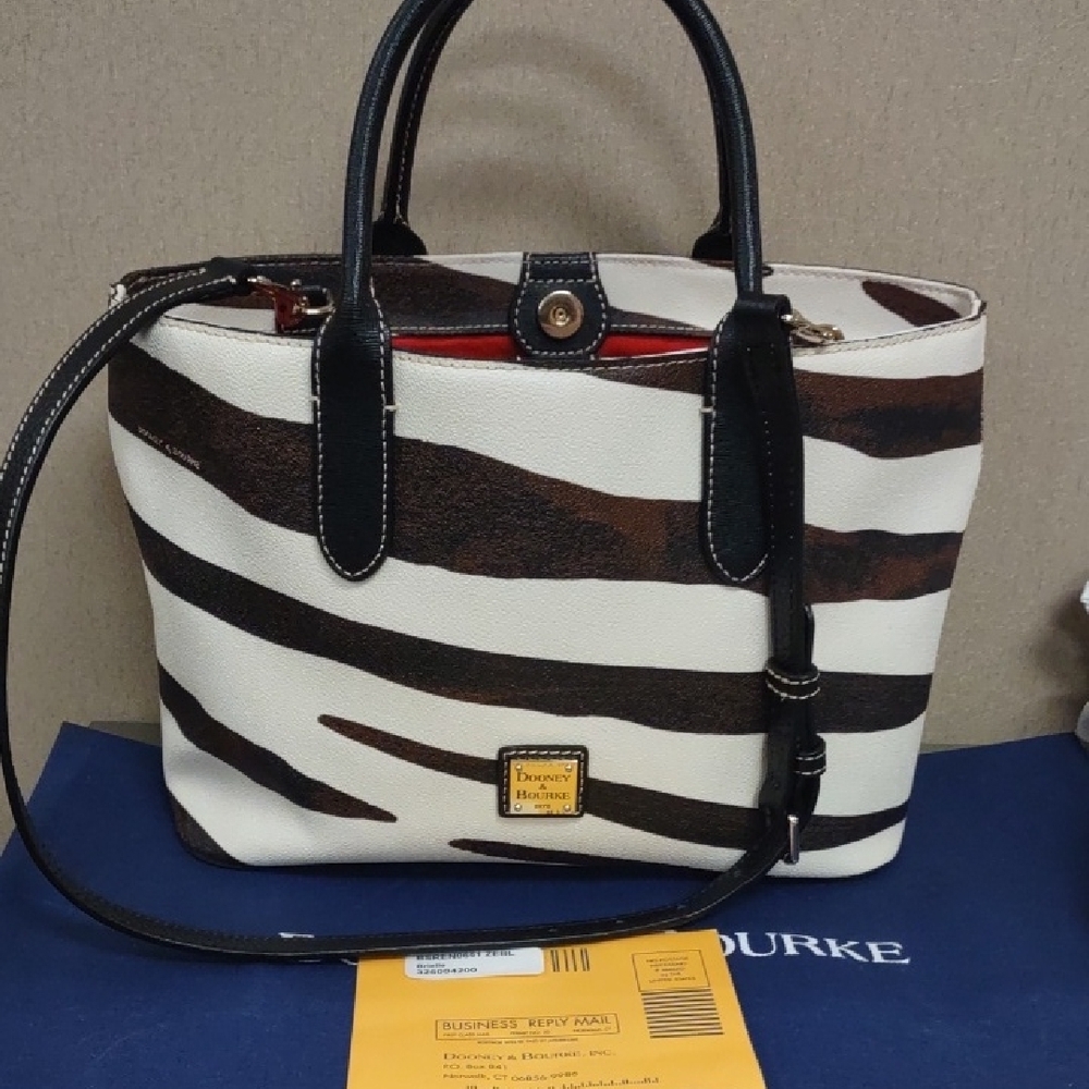 Dooney & Bourke Zebra Print Tote Bag - Cream and Brown